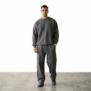 Men Solid Gray Crewneck Sweatshirt Sweatpants Set Casual Streetwear Matching Clothes <b>Oversized</b> <b>Jogger</b> Set Custom Logo - Product Image 1