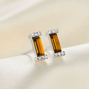 Pendientes de topacio baguette, plata de ley 925, piedra de nacimiento de noviembre, pendientes de topacio naranja, regalo para mujer - Product Image 2