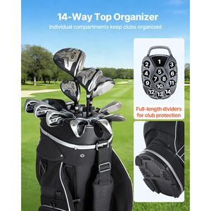 Borsa da golf con divisorio superiore a 14 scomparti e tasche portaoggetti a tutta lunghezza - Materiale PU per lo sport - Tracolla e copertura antipioggia - Product Image 2