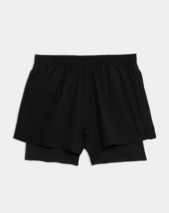 Shorts de sport noirs respirants pour femmes 2026, taille élastique, en tricot Spandex Polyester, coupe régulière, couleur unie, taille mi-haute - Product Image 1