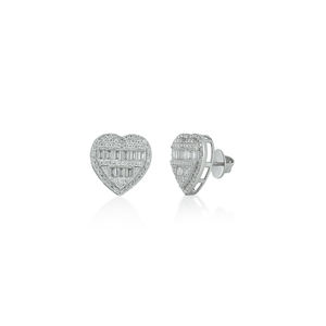 Boucles d'oreilles en argent 925 plaqué rhodium entièrement serties de diamants Moissanite pour fiançailles, mariage, fête et cadeau - Tous âges - Product Image 1