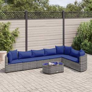 Set di 7 Mobili da Giardino in Rattan PE Grigio con Divano e Piedini Regolabili di Media Altezza - Product Image 1