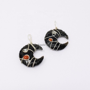 Vente en gros de pierres précieuses naturelles personnalisées pour la guérison, 7 chakras, cristal Aura, obsidienne, lune, pendentif enroulé - Product Image 3