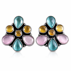 Verified Manufacturer Oxidized Silver Turquoise Bezel Setting Vintage Flower Pear Cut <b>Stud</b> <b>Earrings</b> Women Gift | Direct Factory - Product Image 2