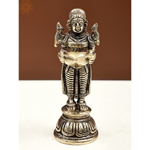 Escultura de latón artesanal de 4 pulgadas Deeplakshmi Par con loros en el hombro Artículo de diseño intrincado - Product Image 2