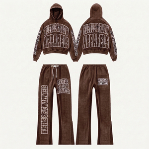 OEM Custom Logo Streetwear Oversized Flared Sweatpants and Hoodie Sets Wholesale Price <b>Men</b> <b>Flare</b> Tracksuits - Product Image 1