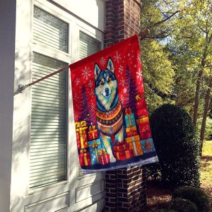 Alaskan Malamute vacaciones Navidad gran patio Banner ilustraciones Multicolor poliéster casa tamaño colgante de pared para porche manga bandera - Product Image 2