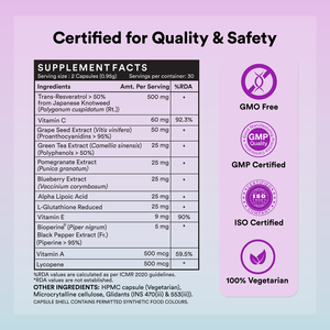 Capsules de Resvératrol Certifiées GMP, Extrait de Thé Vert, Pépins de Raisin, Vitamine C, Suppléments 750 mg, Antioxydant, Polygonum Japonais - Product Image 4