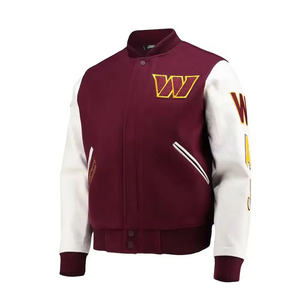 Veste universitaire rouge à manches de couleur personnalisée en gros motif de graffiti personnalisé Letterman brodé devant rue unisexe - Product Image 2