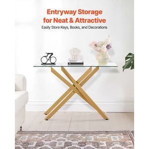 Table basse en verre trempé rectangulaire moderne avec pieds croisés géométriques dorés et antidérapants réglables pour le salon - Product Image 2