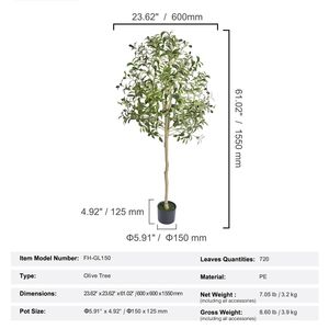 Albero di Ulivo Artificiale Realistico Alto 1,5 Metri in PE Sicuro con Protezione Anti-Ribaltamento, Pianta Finta a Bassa Manutenzione - Product Image 5