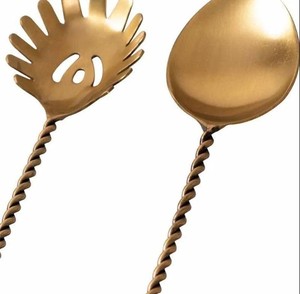 Designer <b>Gold</b> <b>Serving</b> <b>Spoon</b> Set – Twisted Handle Stainless Steel Salad & Pasta Server for Kitchen & Gifting - Product Image 4