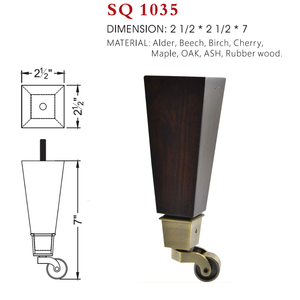 Wholesale Solid Wood Square Tapered Furniture <b>Legs</b> With Brass Caster Wheels Custom Wooden Sofa Feet <b>Replacement</b> Parts - Product Image 1