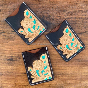 กล่องใส่บัตรเครดิตแบบฝาพับหนังวัวสีเทอร์ควอยซ์สไตล์ตะวันตกดีไซน์ใหม่พร้อมอุปกรณ์สำหรับใส่บัตรยูนิเซ็กส์ - Product Image 2