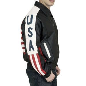 HMB-0424A <b>MEN</b> LEATHER <b>JACKET</b> USA FLAG STYLE MOTORBIKE BOMBER COAT FASHION <b>BIKER</b> <b>JACKETS</b> - Product Image 2