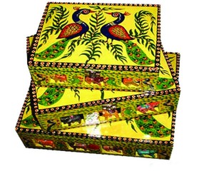 Caja de Madera Hecha a Mano, Rectangular, con Diseño de Pavo Real Pintado al Estilo Folclórico, Decoración para el Hogar, Artesanía para Mesa - Product Image 4