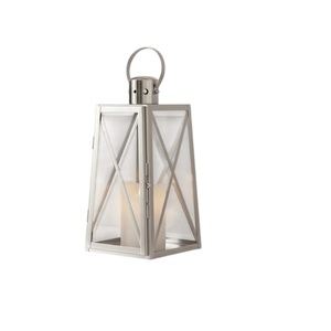 Farol de Metal y Vidrio de Diseño Moderno y Único, con Acabado Plateado Brillante, Centro de Mesa para Bodas, Decoración de Exteriores, Hecho a Mano - Product Image 1