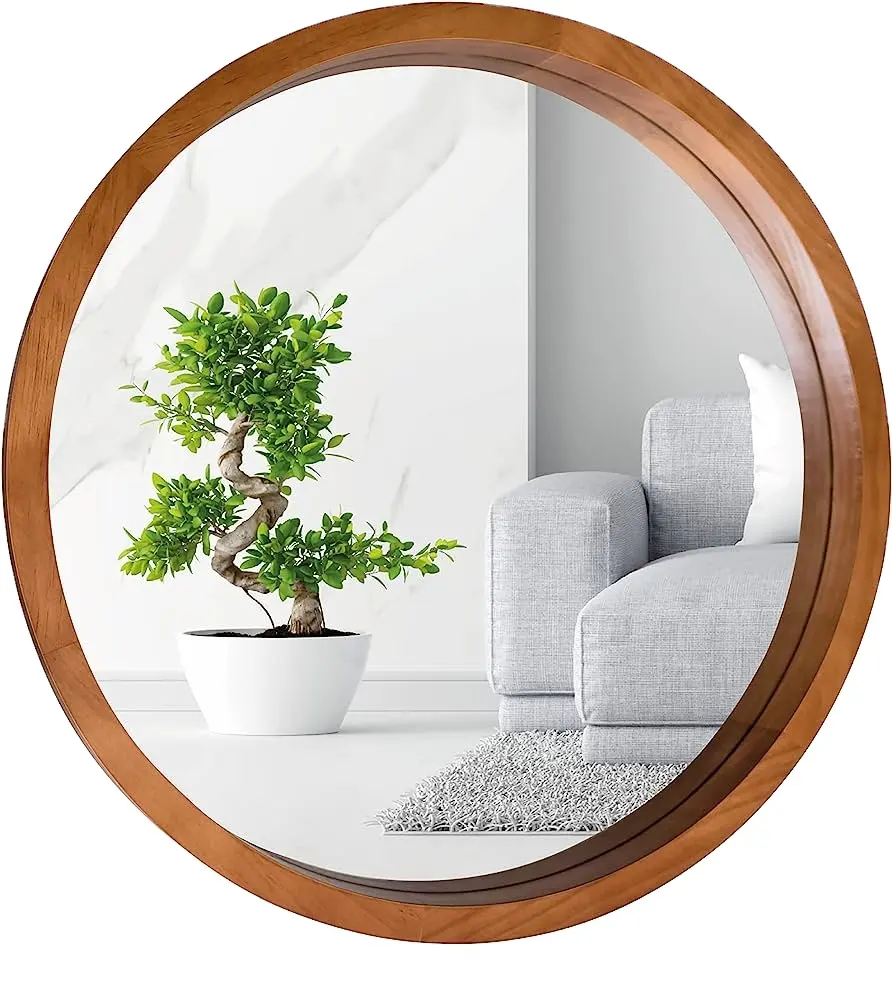 Miroirs muraux en bois vintage de forme ronde pour des chambres confortables hôtels maison miroir accrocheur disponible à bas prix