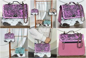 Bolso Bandolera de Cuero Vacuno Hecho a Mano con Tallado Floral y Correa de Cadena, Estilo Occidental, para Mujer - Product Image 3