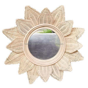 Miroir mural rond en rotin tressé bohème, éco-responsable, fait main, avec taille personnalisable pour la décoration intérieure - Product Image 1