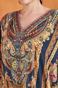 High Quality Designer Turkish Style <b>Kaftan</b> Women Polyester Handmade Batwing Sleeves V Neck Regular Fit Flared Hem Midi Eid - Product Image 4