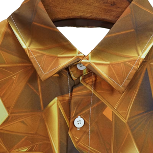 Camisa de Lujo para Hombre, Estampado Geométrico Dorado, Manga Larga, con Botones, para Fiesta o Club, Corte Ajustado, Satén Tejido, OEM ODM, Venta al por Mayor, Primavera, Envío Rápido - Product Image 4