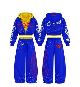 Conjunto Deportivo para Mujer, Azul y Amarillo, con Capucha, Manga Larga, Cierre de Cremallera, Corte Holgado, Ropa Urbana, Primavera, Estampado de Letras, Felpa/Algodón Terry, 2 en 1 - Product Image 5