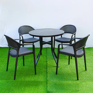 The Black Colored <b>Plastic</b> Round <b>Table</b> with Tiled <b>Table</b> Top - The Modern, Waterproof, and Beautiful Outdoor <b>Table</b>. - Product Image 2