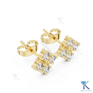 Lab Grown Diamond Luxury Ornate Rhombus <b>Stud</b> Earrings 4 Stone Cluster 18K Solid Gold Women's Jewelry Wedding Party Bridal - Product Image 5