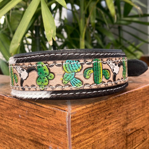2024 High Quality Adjustable Handmade Tooled Leather Pet Collars Heavy Duty Genuine Hair on Cowhide Leather Padded <b>Puppy</b> Collars - Product Image 3