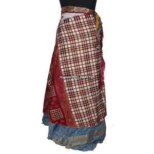 Real-Vintage Indian Silk Sari <b>Magic</b> Wrap Skirt 2-Layer Reversible Bohemian Style Plus Size <b>Beach</b> Wear Long Skirt - Product Image 3