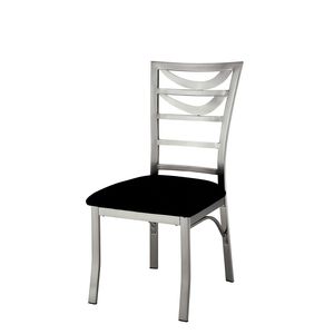 Set di 2 Sedie da Pranzo Contemporanee in Metallo Argentato con Rivestimento Satinato, Seduta in Microfibra Nera e Schienale a Scala per Sala da Pranzo - Product Image 3