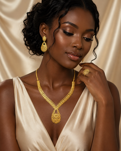 New Designer 24K Gold Plated Flower Shape <b>Charm</b> Necklace Set with Box Chain for Women's Nigerian Fashion Necklace - Product Image 3