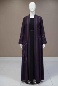 Abaya élégante violette brodée avec col châle, manches longues, robe longue modeste pour femmes, robe abaya brodée, Abaya de Dubaï - Product Image 1