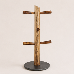 Modern Wood Mug Holder Tree With <b>Weighted</b> Marble Base 6-Hook Solid Wood Coffee Cup Rack <b>Stand</b> For Kitchen Countertop Storage - Product Image 3