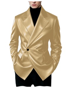 Men's PU Leather <b>Jacket</b> Solid Color Turn down Collar Single Button Slim Fit <b>Smart</b> <b>Casual</b> Autumn Wear With High Quality - Product Image 2