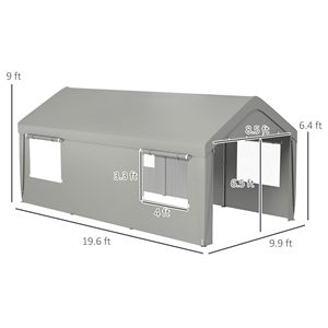 Abri de voiture en métal robuste de 19,5 pi x 10 pi avec 4 fenêtres en maille et 2 portes, idéal pour les voitures et l'utilisation en parking - Product Image 3