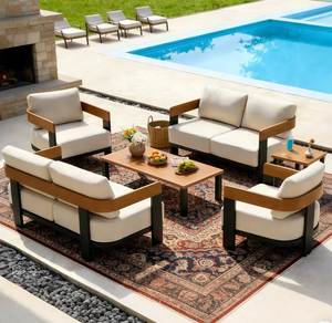 Conjunto de Sofás de Madera de Teca para Exteriores, Muebles Modernos para Patio, Fabricante de Indonesia, para Villas, Resorts y Jardines - Product Image 1