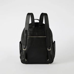 Minimalist Black Genuine Leather <b>Laptop</b> <b>Backpack</b> with Zipper Closure and Shoulder Straps for Daily Use - Product Image 2