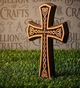 Croix en bois artisanale, fabrication directe d'usine Billion Crafts, décoration religieuse chrétienne, modèle BOC-CRS-001, motif floral traditionnel - Product Image 2