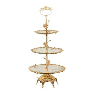 Simple Standard Designer Round Shape Premium Quality Metal Cake Stand With Gold Finish For Dessert And Cake Display From India - Product Image 2