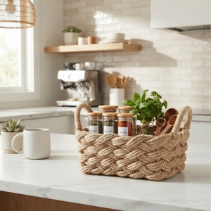 Handwoven Rattan Storage Basket Kitchen Organizer Natural Straw <b>Bin</b> Rustic <b>Desktop</b> Container Balinese Craft Home Cooking Tool - Product Image 2