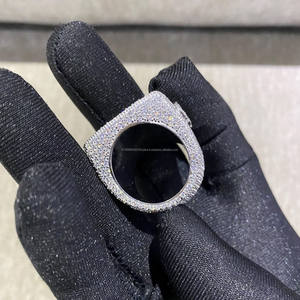 925 Sterling <b>Silver</b> Rhodium Plated Round Cut Moissanite Cluster Engagement Wedding <b>Ring</b> <b>Men</b> Hip Hop Style Gifts Iced Jewelry - Product Image 4