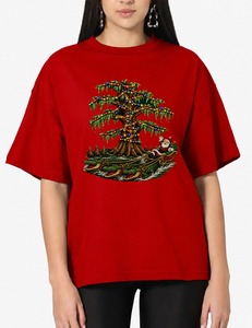 <b>Women's</b> Red Christmas Santa Boat Embroidered T-<b>Shirt</b> Loose Fit Crew Neck Casual Short Sleeve Cotton Winter Style - Product Image 4
