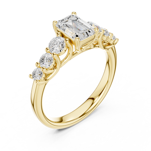 Anillo de Compromiso de Oro Amarillo con Diamante Corte Esmeralda, Anillo de Boda de Tres Piedras para Mujer - Product Image 3