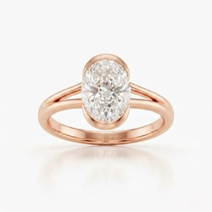 Anillo de Moissanita con Baño de Oro Rosa de 14k, Diseño Geométrico Ovalado, Engaste de Media Bisel con Diamantes, Joyería de Banda de Moda - Product Image 1