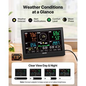 Estación meteorológica Wi-Fi 7 en 1, pantalla VA de 7,5 pulgadas, Sensor inalámbrico con energía solar para exteriores, pronóstico del tiempo para interiores y exteriores, viento - Product Image 4