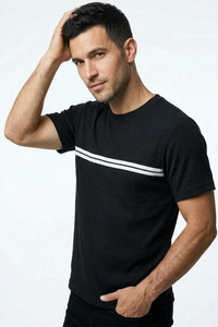 T-shirt à manches courtes pour homme SOSH 4, col rond, rayé, interlock, 100% coton, coupe classique - Product Image 4