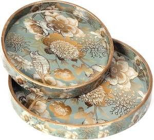 Decor Impex Natural Wood Round Serving <b>Tray</b> with Wavy Edge Modern Design Gift for <b>Candles</b> Books & Vase Home Decoration - Product Image 3
