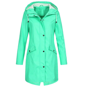Veste de pluie imperméable à capuche pour femme, longue, coupe-vent, style trench-coat, ajustée, multicolore, vente en gros OEM - Product Image 6